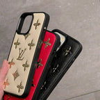 Luxury Golden Monogram Leather iPhone Case for 12-pro