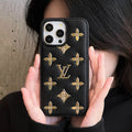 Luxury Golden Monogram Leather iPhone Case for 12