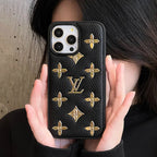 Luxury Golden Monogram Leather iPhone Case for 12