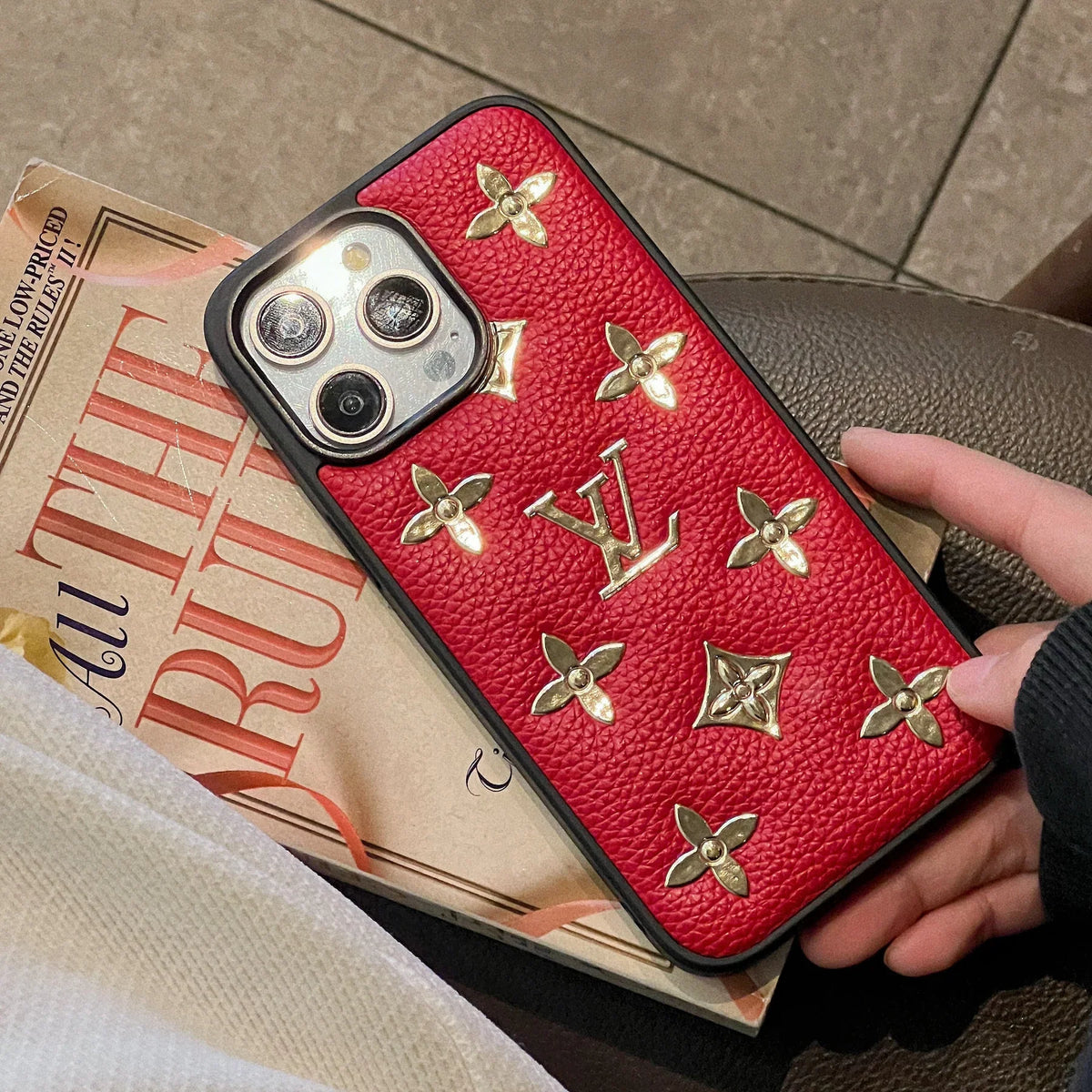 Luxury Golden Monogram Leather iPhone Case for 12-pro