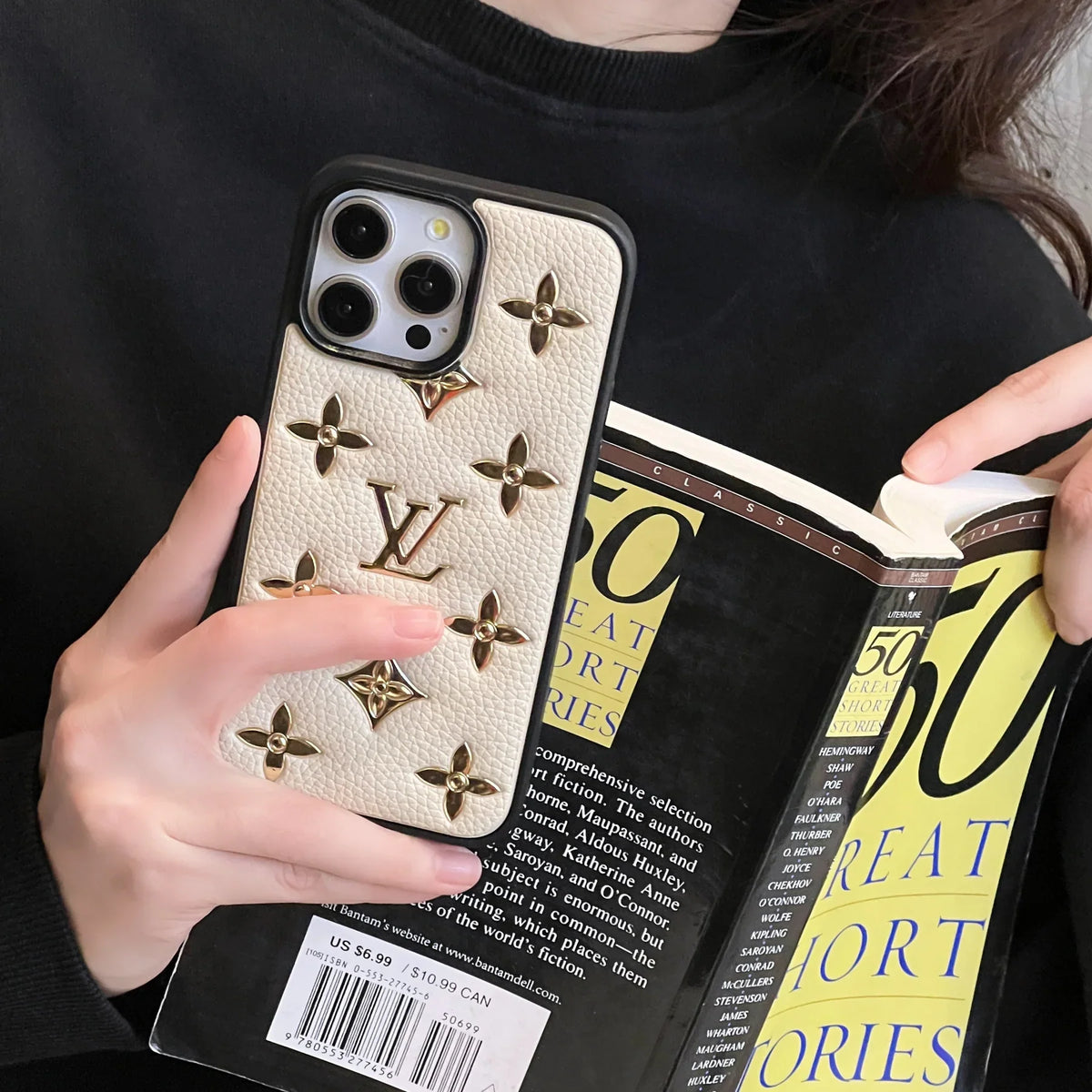 Luxury Golden Monogram Leather iPhone Case for 12