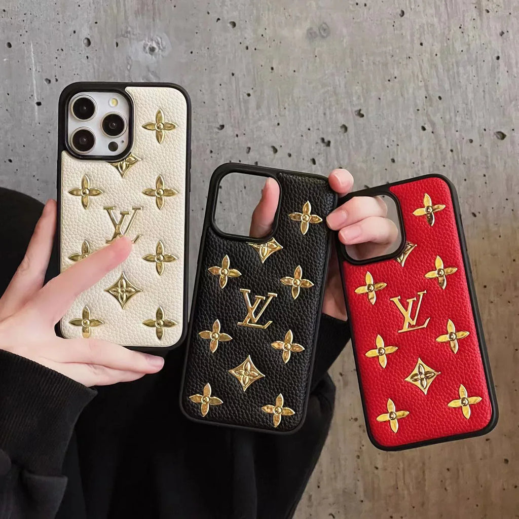 Luxury Golden Monogram Leather iPhone Case for 12