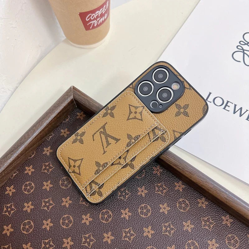 Luxury Case iPhone Series Monogram Leather Dual Cardholder for 12-pro