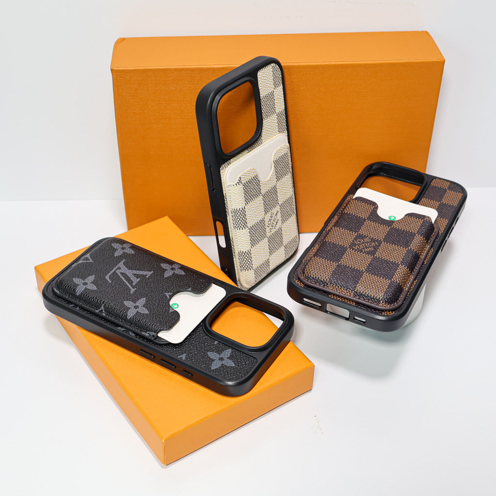 LV Leather Phone Case Card Holder For 12-16 Pro Max Plus