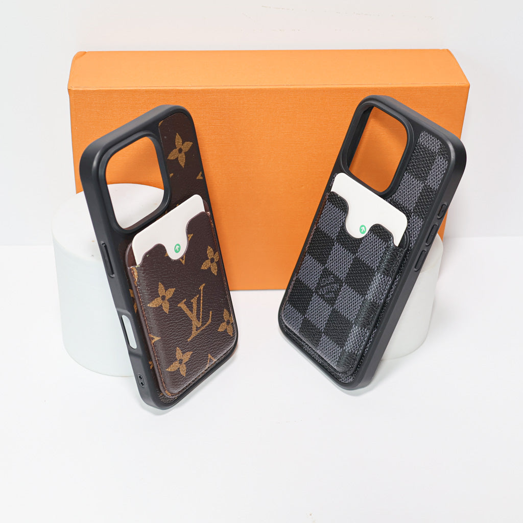 LV Leather Phone Case Card Holder For 12-16 Pro Max Plus