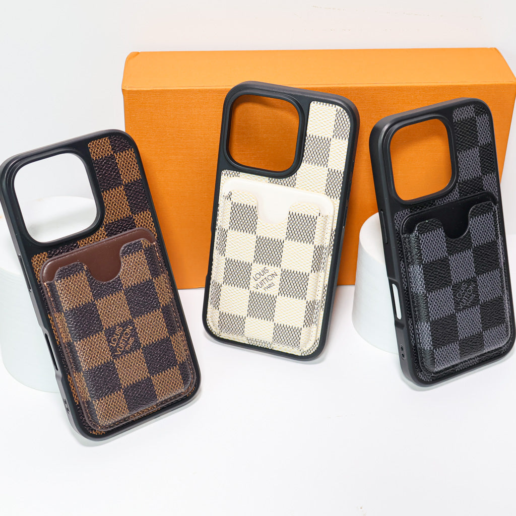 LV Leather Phone Case Card Holder For 12-16 Pro Max Plus