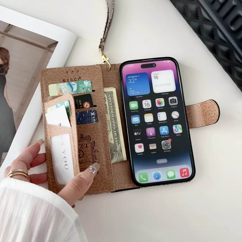 Fashion Designer iPhone Wallet Case Card Holder Kickstand For 12 13 14 15 16 Pro Max Plus Series