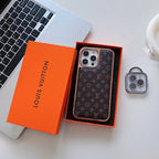 Louis Vuitton iPhone Case Luxury Classic Leather Rhinestone Camera Lens Protector for 13