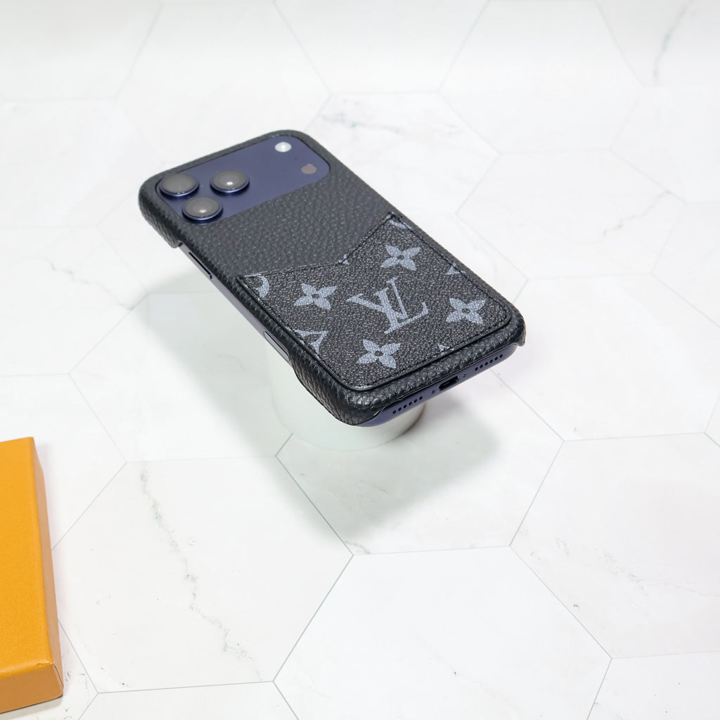 Black Monogram LV iPhone Case For 12-17 Series for 14-plus