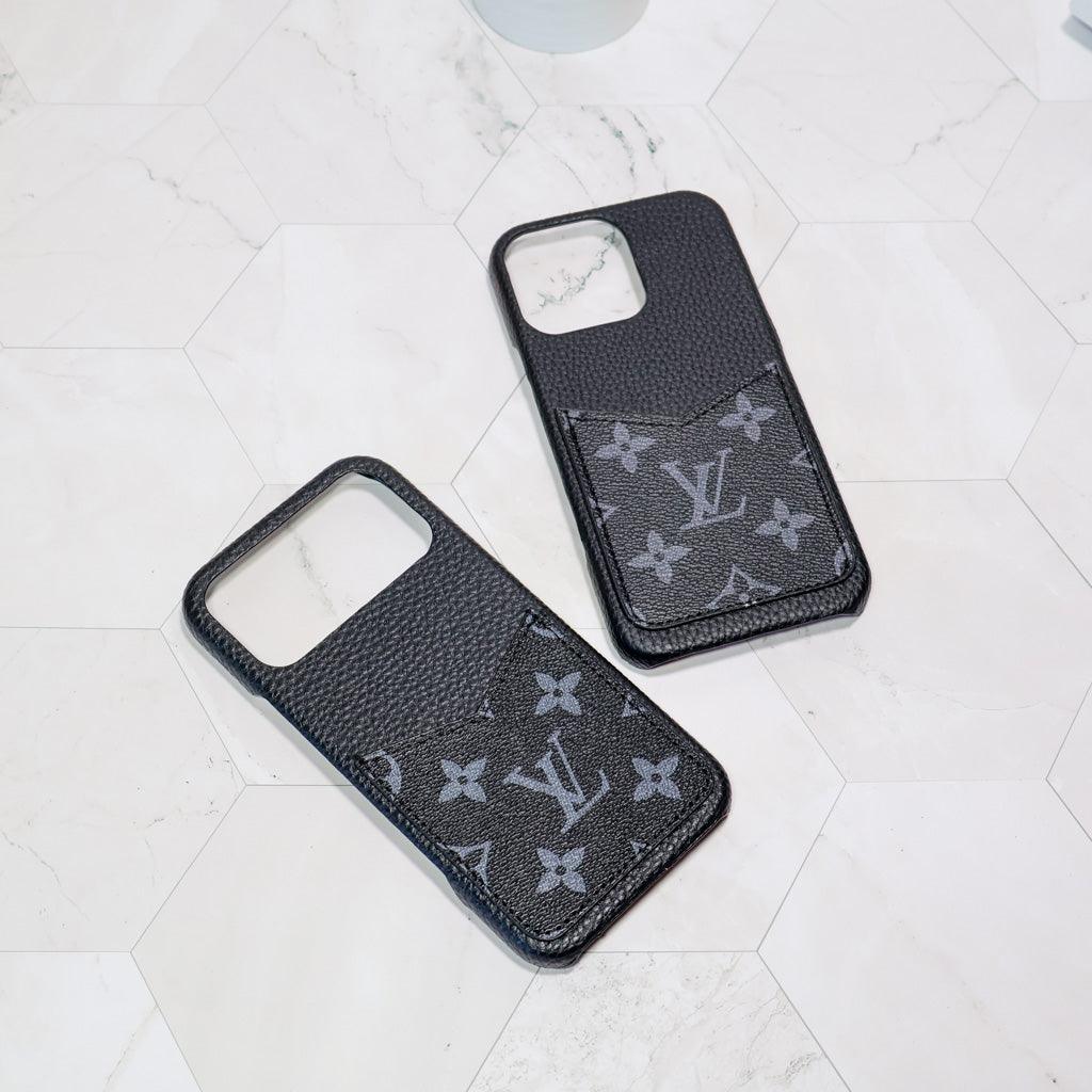 Black Monogram LV iPhone Case For 12-17 Series