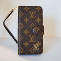 LV Brown Monogram Leather Wallet Case iPhone X 11 12 13 14 15 16 Pro Max Plus