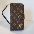 LV Brown Monogram Leather Wallet Case iPhone X 11 12 13 14 15 16 Pro Max Plus