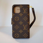 LV Brown Monogram Leather Wallet Case iPhone X 11 12 13 14 15 16 Pro Max Plus for 11-pro