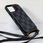 Luxury iPhone Wallet Case Black Checkered Leather For I Pro Max for 11-pro-max