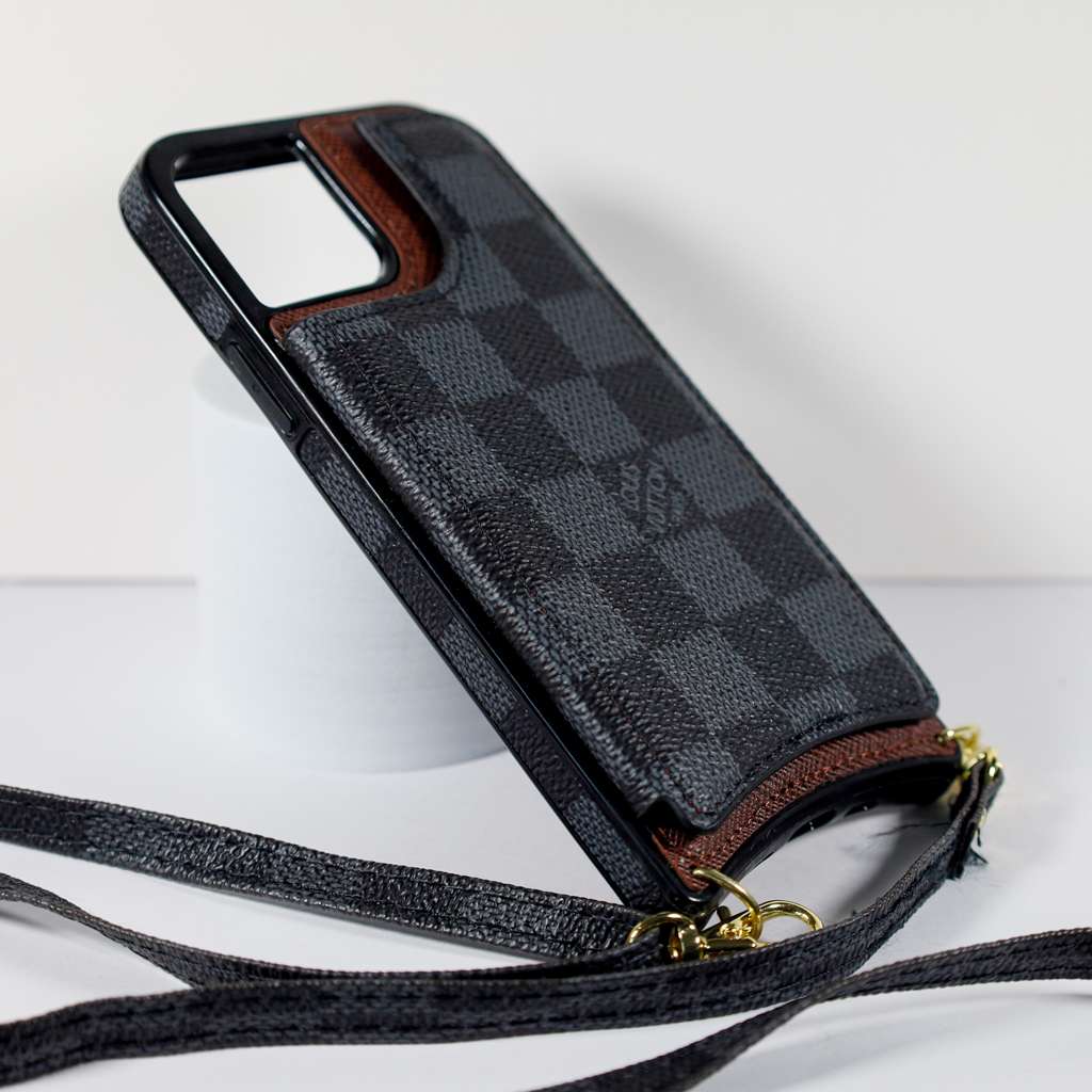 Luxury iPhone Wallet Case Black Checkered Leather For I Pro Max for 11-pro-max