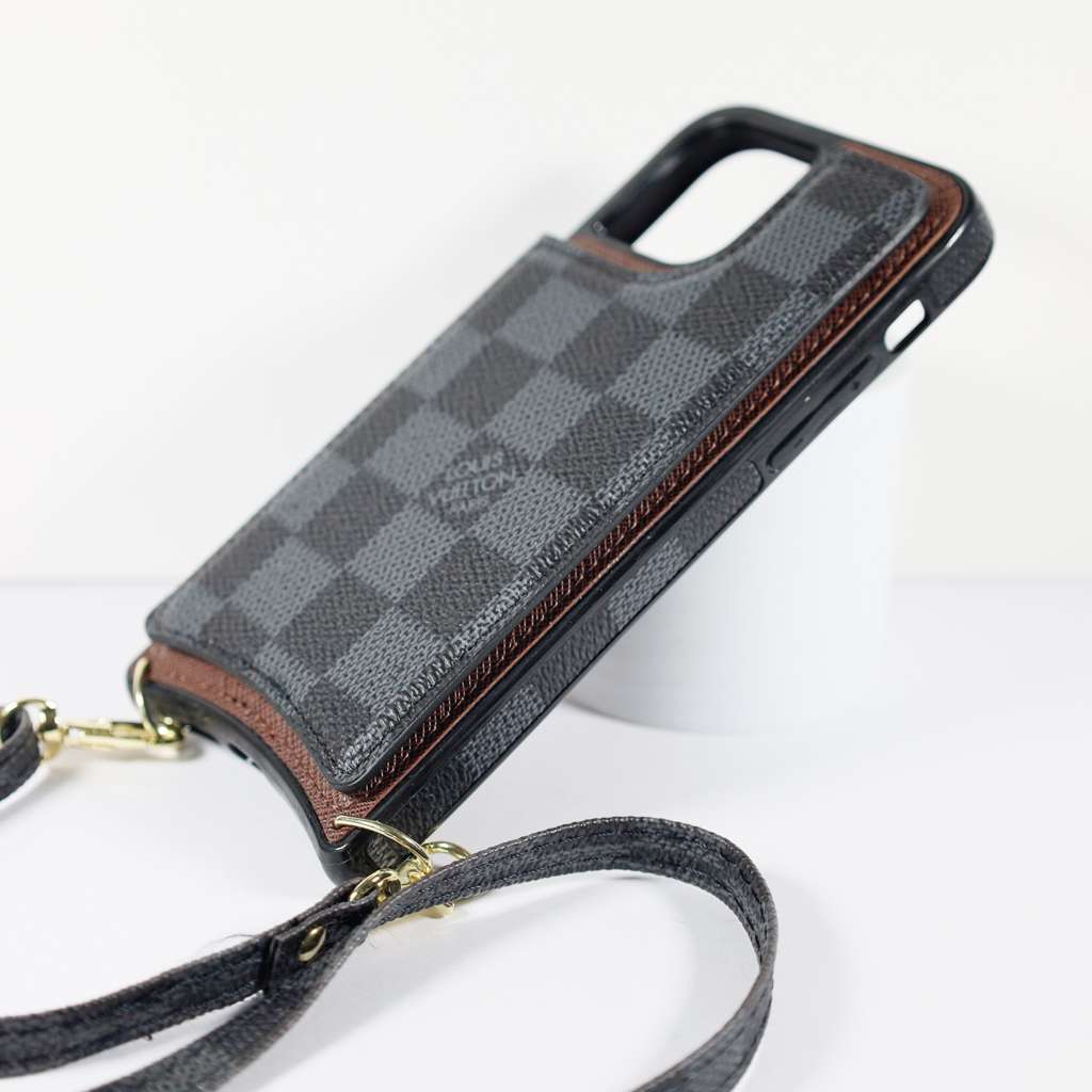 Luxury iPhone Wallet Case Black Checkered Leather For I Pro Max for 12pro