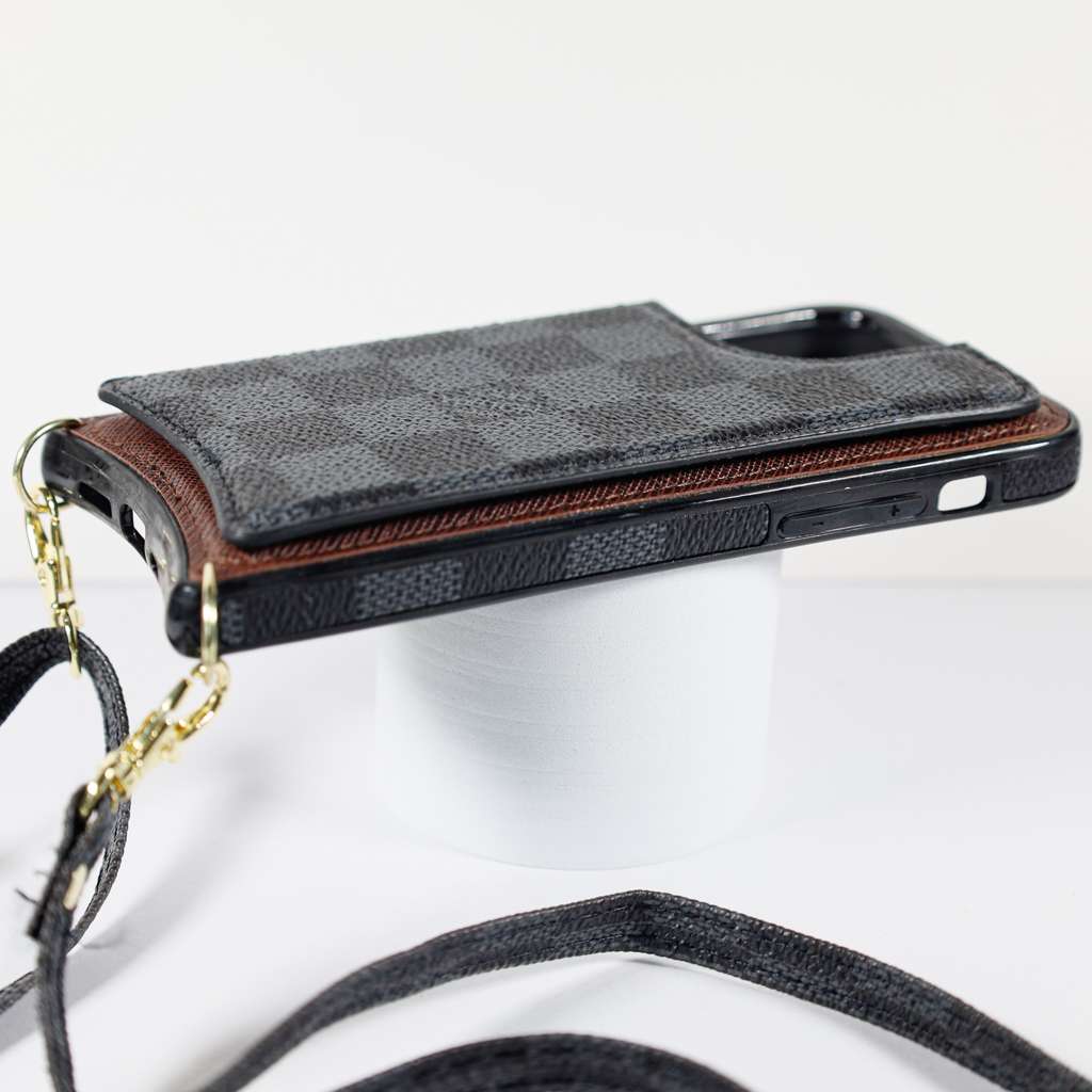 Luxury iPhone Wallet Case Black Checkered Leather For I Pro Max for 13pro-max