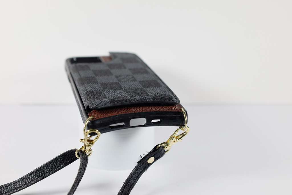 Luxury iPhone Wallet Case Black Checkered Leather For I Pro Max for 12pro-max