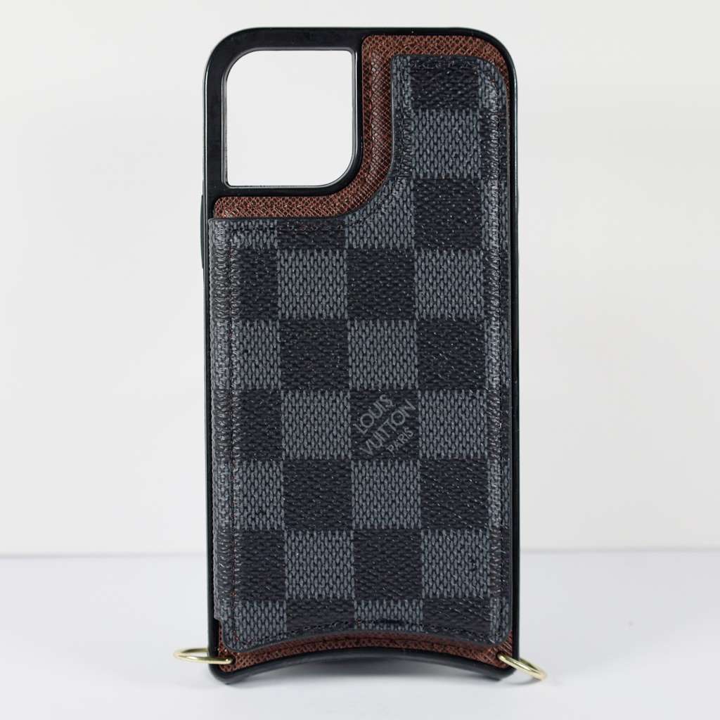 Luxury iPhone Wallet Case Black Checkered Leather For I Pro Max for 11-pro