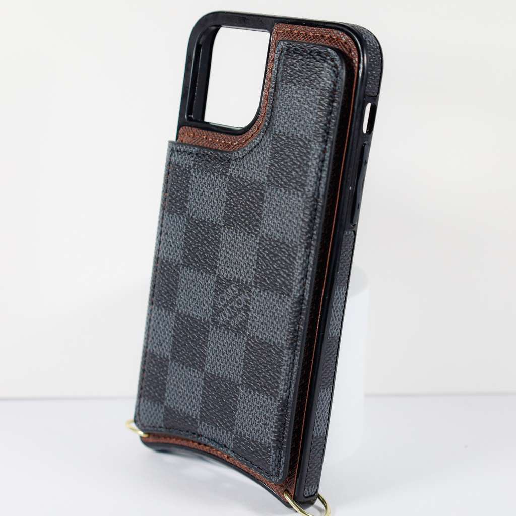 Luxury iPhone Wallet Case Black Checkered Leather For I Pro Max for 11