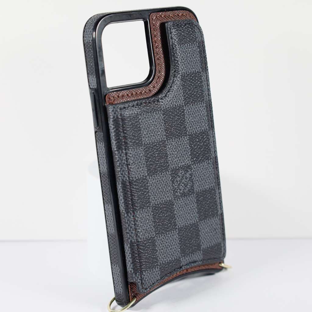 Luxury iPhone Wallet Case Black Checkered Leather For I Pro Max for 13
