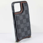 Luxury iPhone Wallet Case Black Checkered Leather For I Pro Max for 13