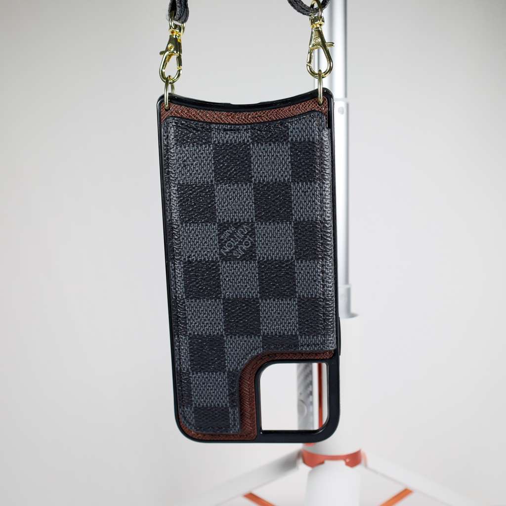 Luxury iPhone Wallet Case Black Checkered Leather For I Pro Max for 13pro