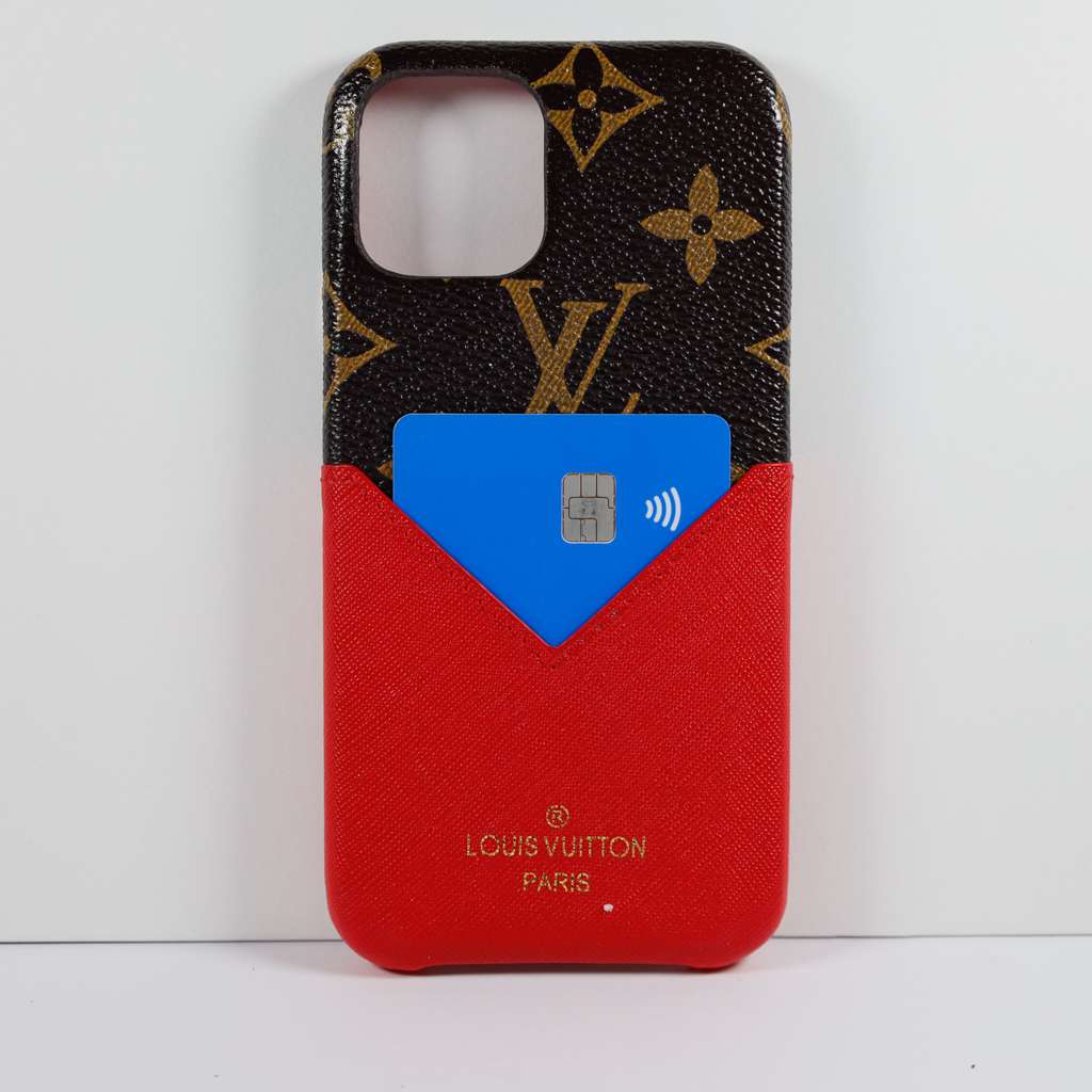 LV Phone Case Card Holder Red For iPhone X 11 12 13 14 15 16 Pro Max Plus