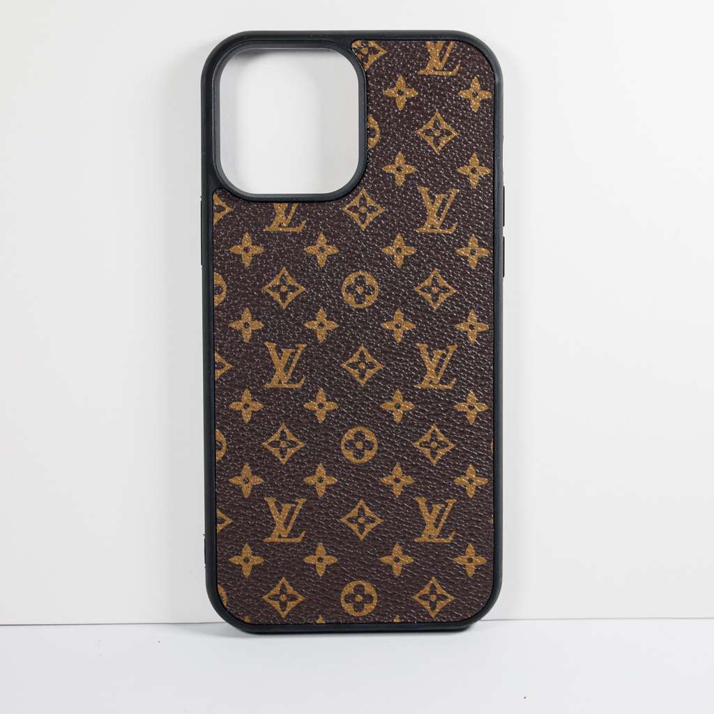 LV Monogrammed Leather iPhone Case Brown Pattern For X Xs Xr 11 12 13 14 15 16 Pro Max Plus