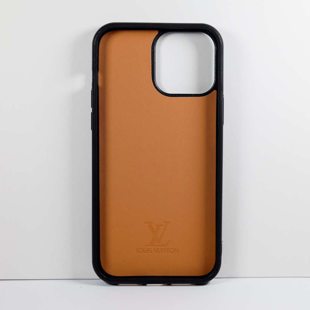 LV Monogrammed Leather iPhone Case Brown Pattern For X Xs Xr 11 12 13 14 15 16 Pro Max Plus