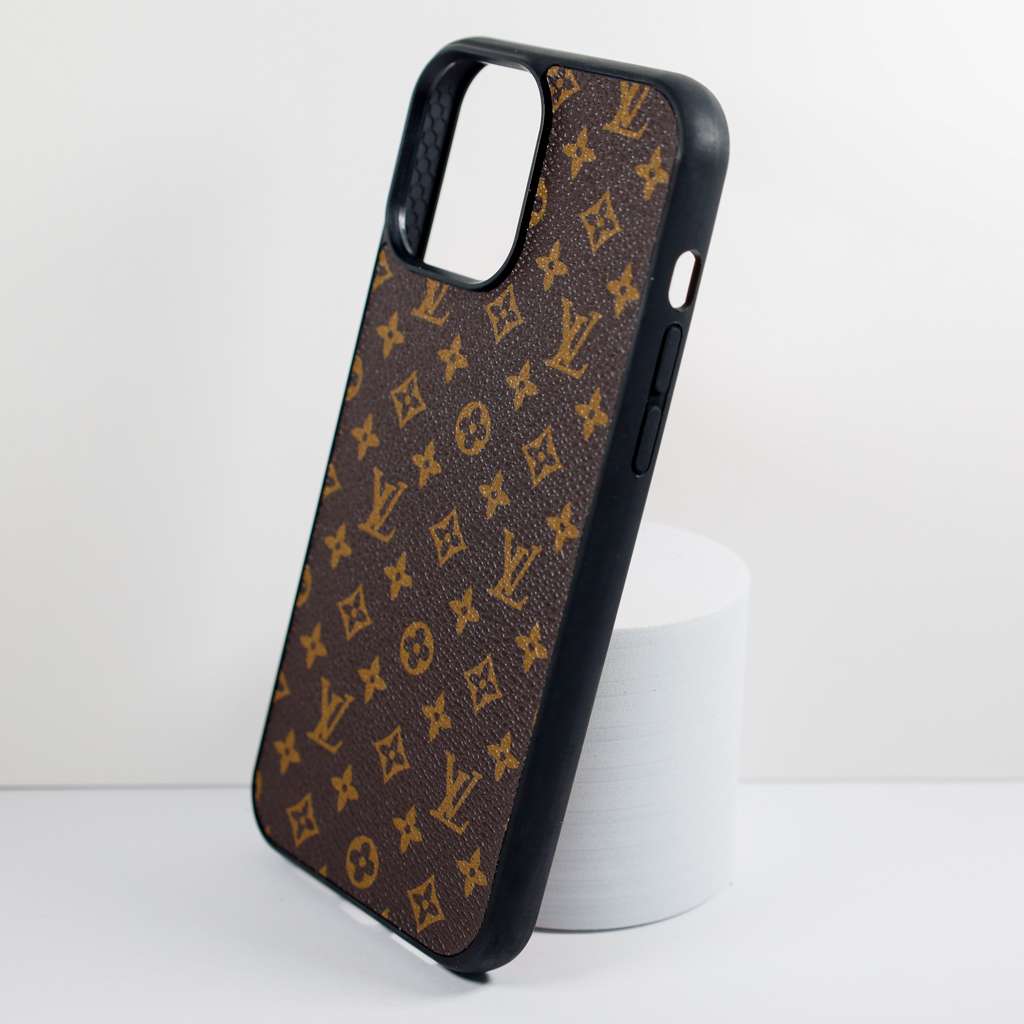 LV Monogrammed Leather iPhone Case Brown Pattern For X Xs Xr 11 12 13 14 15 16 Pro Max Plus for 11-p