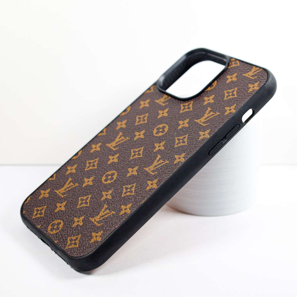 LV Monogrammed Leather iPhone Case Brown Pattern For X Xs Xr 11 12 13 14 15 16 Pro Max Plus for 11-p