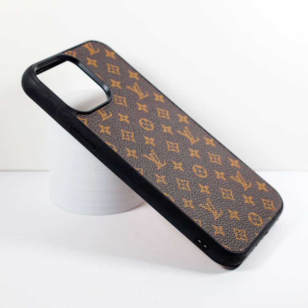LV Monogrammed Leather iPhone Case Brown Pattern For X Xs Xr 11 12 13 14 15 16 Pro Max Plus for 12-p