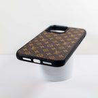 LV Monogrammed Leather iPhone Case Brown Pattern For X Xs Xr 11 12 13 14 15 16 Pro Max Plus for 12-p