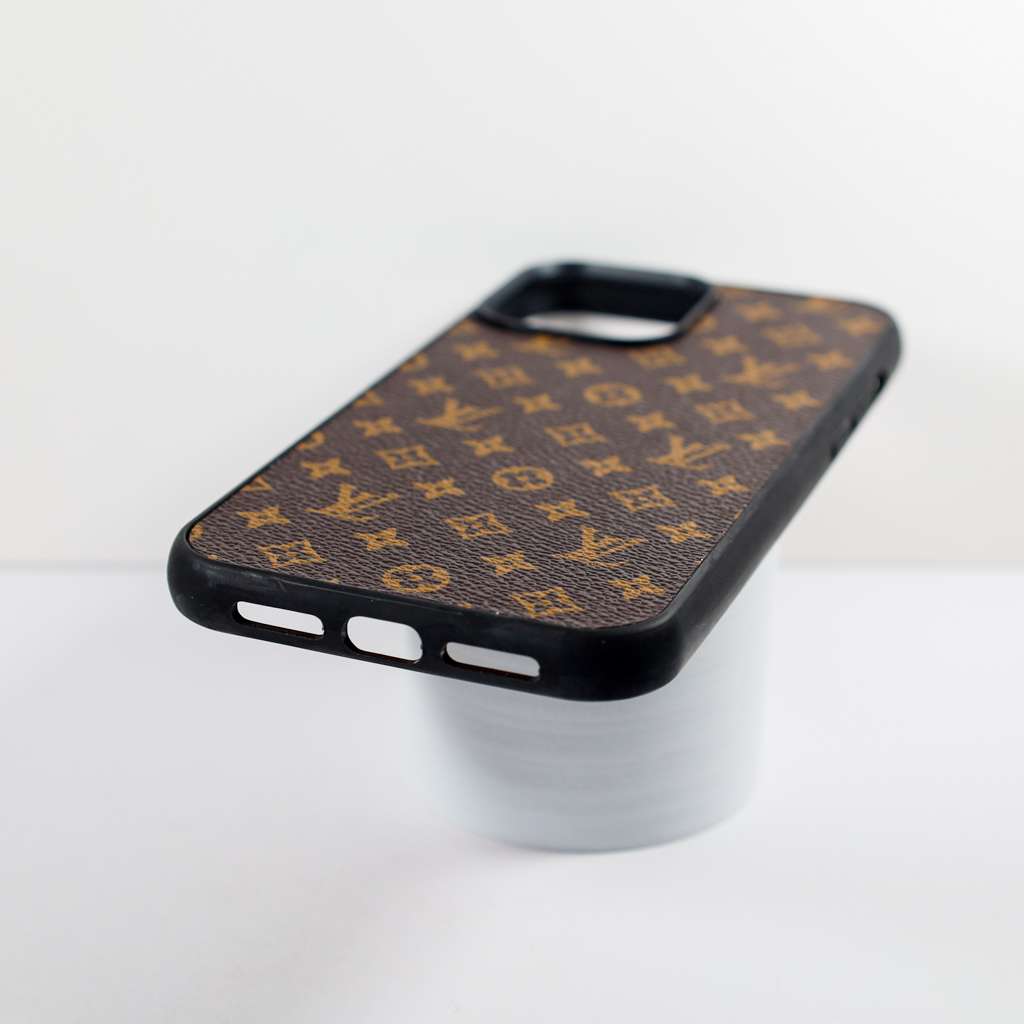 LV Monogrammed Leather iPhone Case Brown Pattern For X Xs Xr 11 12 13 14 15 16 Pro Max Plus for 12-p