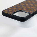 LV Monogrammed Leather iPhone Case Brown Pattern For X Xs Xr 11 12 13 14 15 16 Pro Max Plus