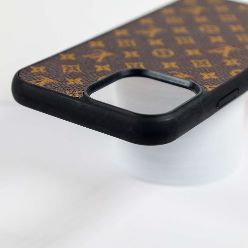 LV Monogrammed Leather iPhone Case Brown Pattern For X Xs Xr 11 12 13 14 15 16 Pro Max Plus