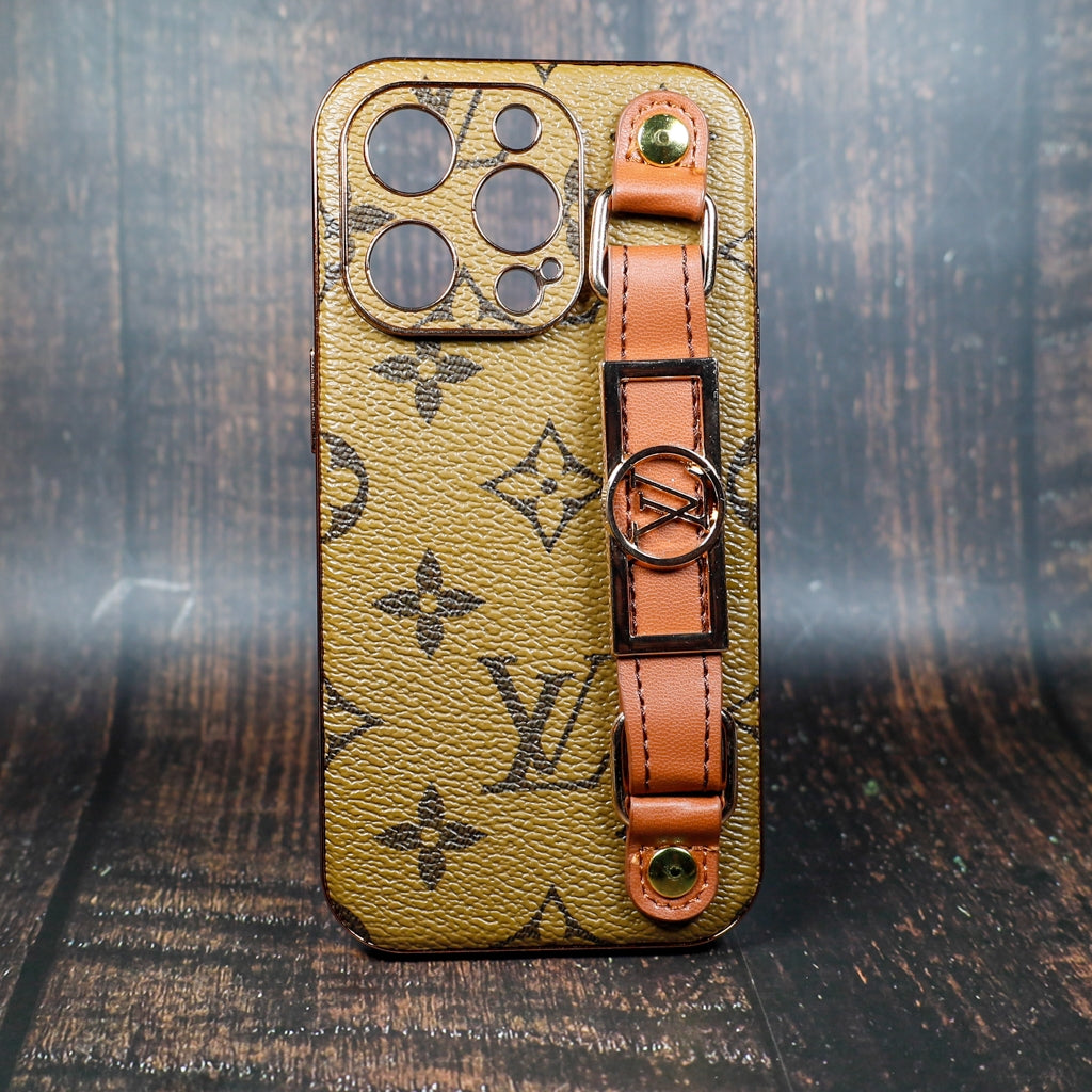 LV iPhone Case With Strap Folding Style For 11 12 13 14 15 Pro Max Plus / Latte