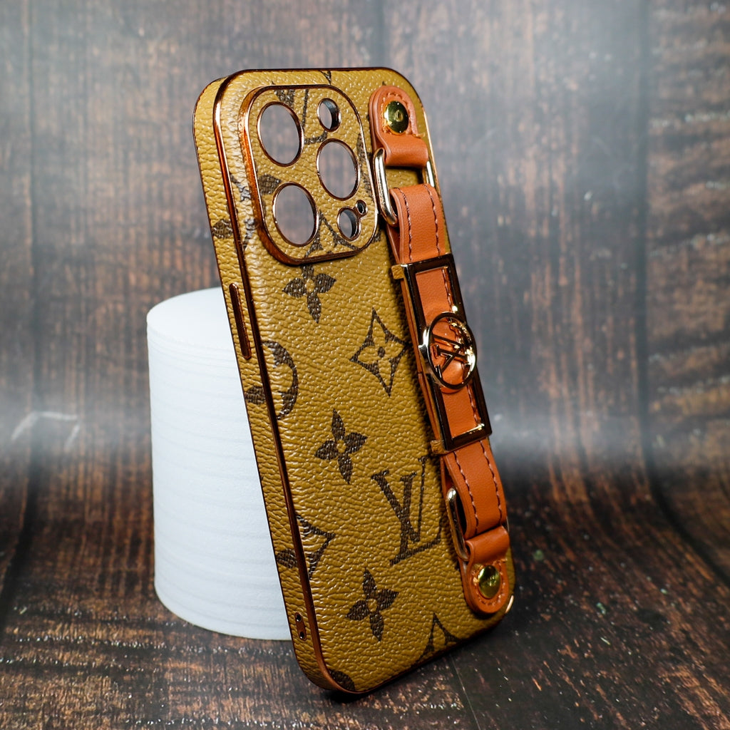 LV iPhone Case With Strap Folding Style For 11 12 13 14 15 Pro Max Plus / Latte for 11-pro-max