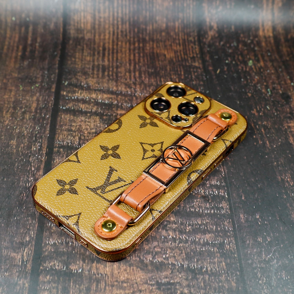 LV iPhone Case With Strap Folding Style For 11 12 13 14 15 Pro Max Plus / Latte