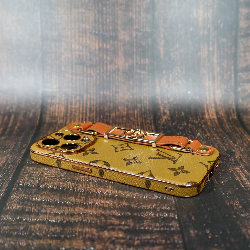LV iPhone Case With Strap Folding Style For 11 12 13 14 15 Pro Max Plus / Latte