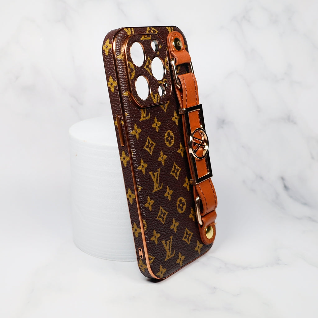 LV Cell Phone Case With Strap Folding Style For 11 12 13 14 15 16 Pro Max Plus / Brown for 11-pro-ma