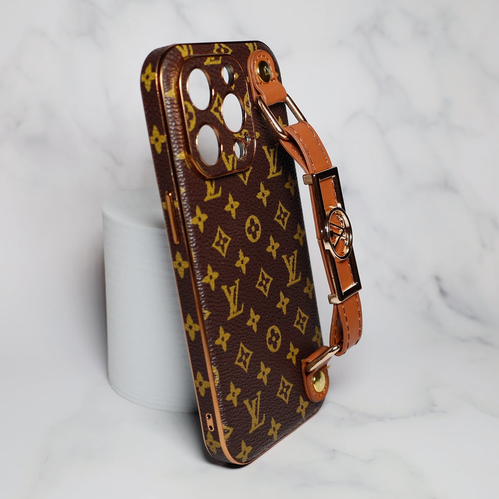 LV Cell Phone Case With Strap Folding Style For 11 12 13 14 15 16 Pro Max Plus / Brown