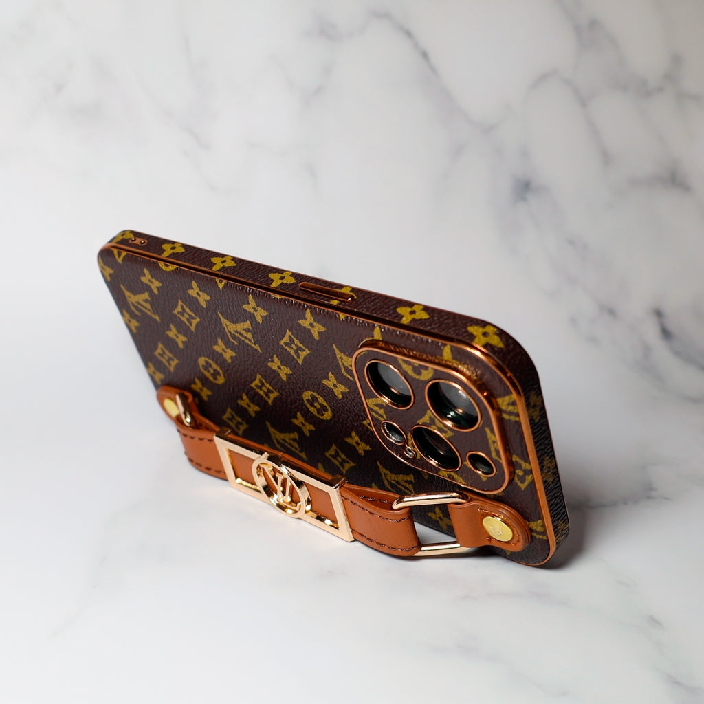 LV Cell Phone Case With Strap Folding Style For 11 12 13 14 15 16 Pro Max Plus / Brown