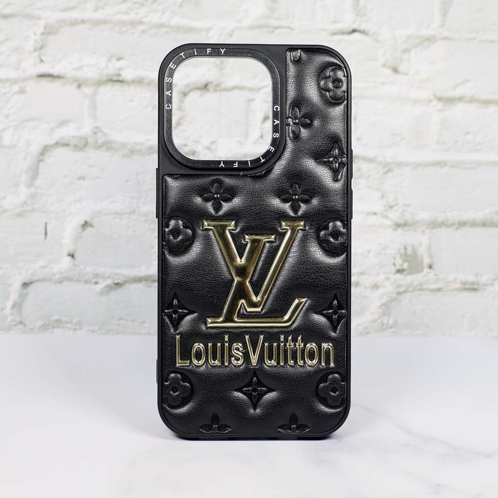 LV Stamped Leather Case Black For I Pro Max Series for iphone-12