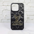 LV Stamped Leather Case Black For I Pro Max Series for iphone-12
