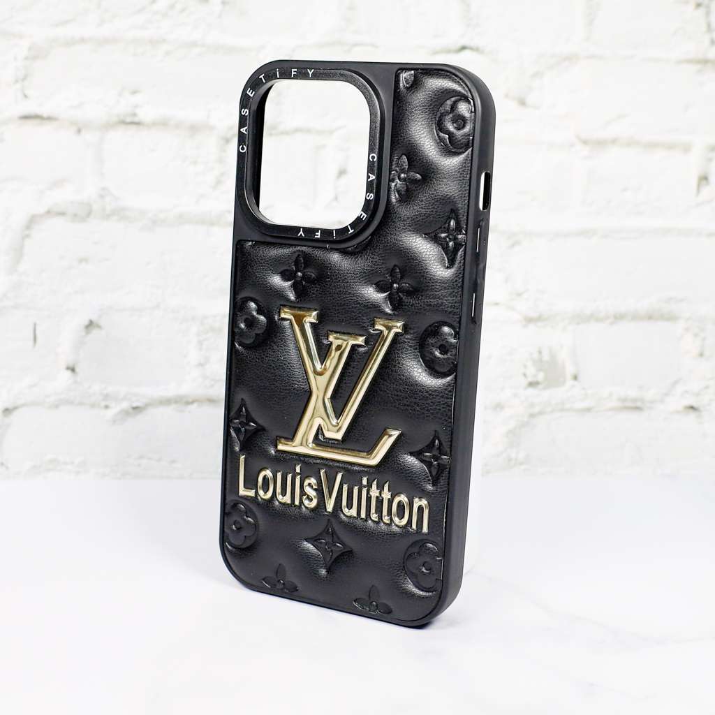 LV Stamped Leather Case Black For I Pro Max Series for iphone-12-pro