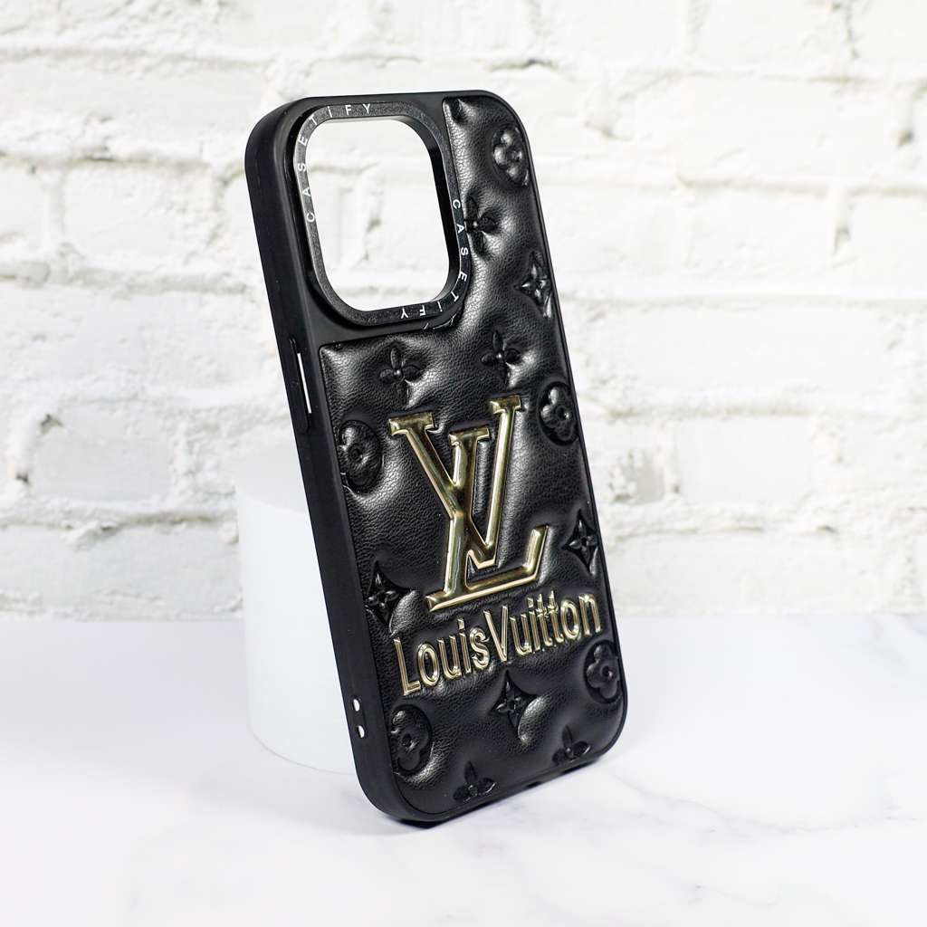 LV Stamped Leather Case Black For I Pro Max Series for iphone-12-pro-max