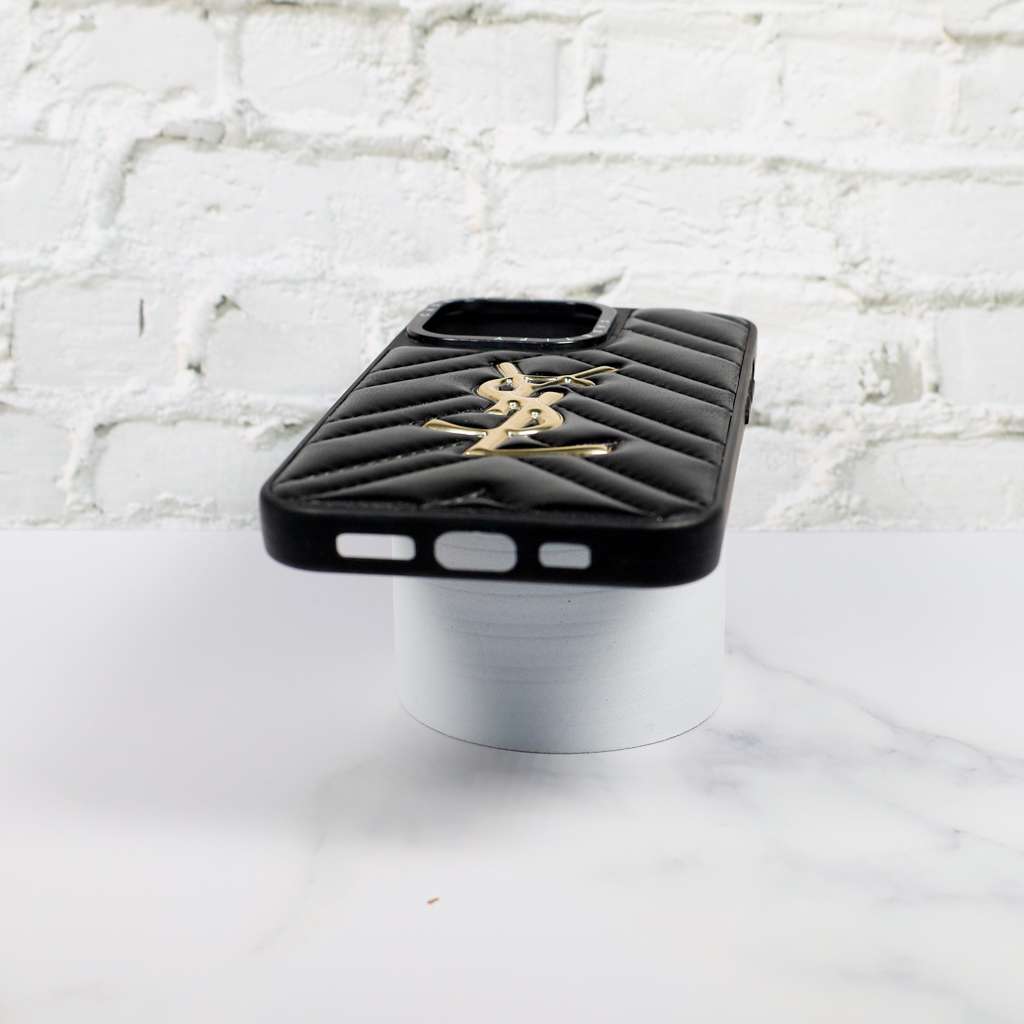 Ysl iPhone Case Fashion Black Leather For 12 13 14 15 16 Pro Max Plus Version