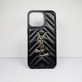 Ysl iPhone Case Fashion Black Leather For 12 13 14 15 16 Pro Max Plus Version